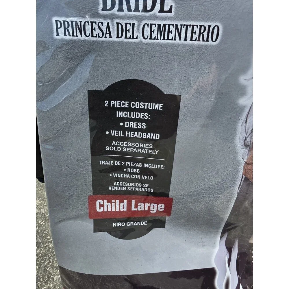 Graveyard Bride Halloween Costume Wedding Dress &Veil Child Size Large 12-14 NEW - Picture 2 of 4